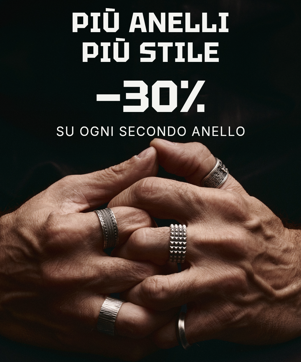 30% di sconto su ogni secondo anello da uomo