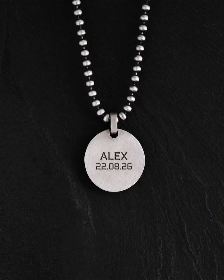 WINDROSE gold pendant engraving example: neutral name ALEX and date