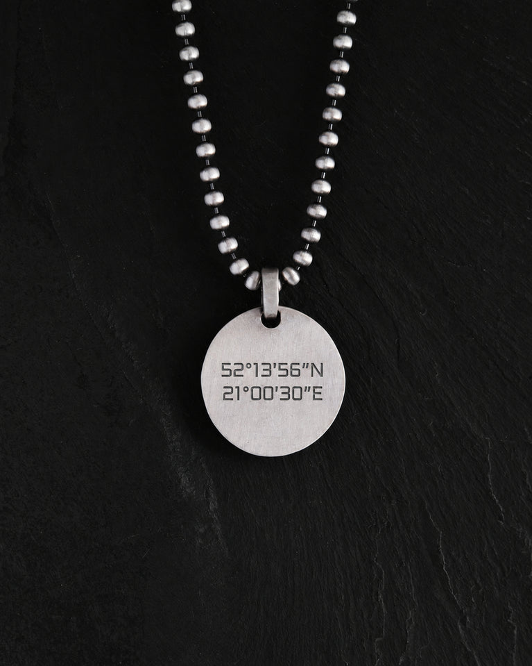WINDROSE gold pendant engraving example: coordinates